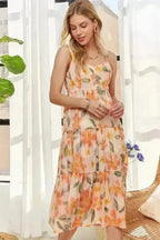 ADORA Floral Smocked Back Dress – Adjustable Strap Midi