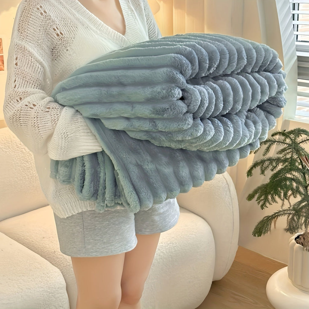 1pc Cozy Double-Sided 3D Rabbit Hair Blanket - Soft, Warm, and Fuzzy for Snuggling Up - Perfect for Office, Outdoor Camping, Sofa, and Gift Giving Lootquake LLC