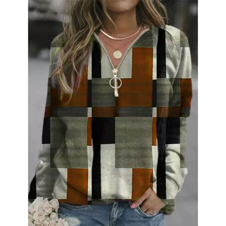 Women's Tops Checkered Sweaters Fleece Jackets Pi-Mart