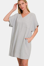 V-Neck Tee Dress with Pockets For Women – Comfortable V-Neck Dress, Casual Chic Tee Dress, Practical Pocketed Dress, Versatile V-Neck Dress, Everyday Casual Dress, Relaxed Fit Dress, Functional Pocket Dress