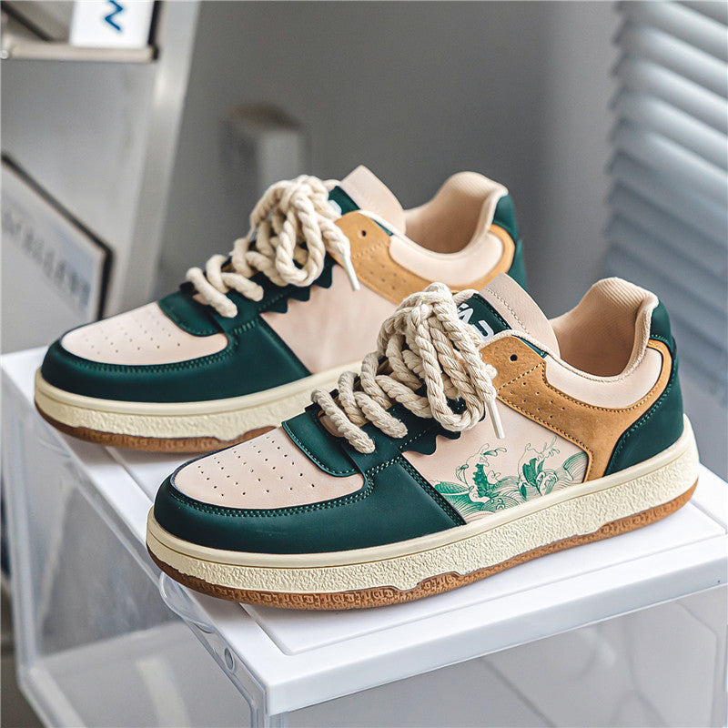 Lace-up Casual Shoes Men Soft Thick Sole Fashion Comfortable Breathable Flats Sneakers Student Platform Outdoor Walking Shoes Pi-Mart