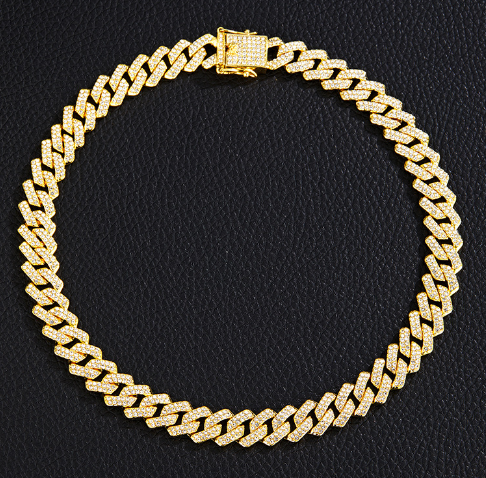 Gold Plated Iced Out Chain for Men and Women Cuban Chain Necklace Pi-Mart