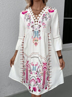 Exquisite Summer Feminine Lace Detail Printed Dress Chic Midi Lightweight Dress Stevvex
