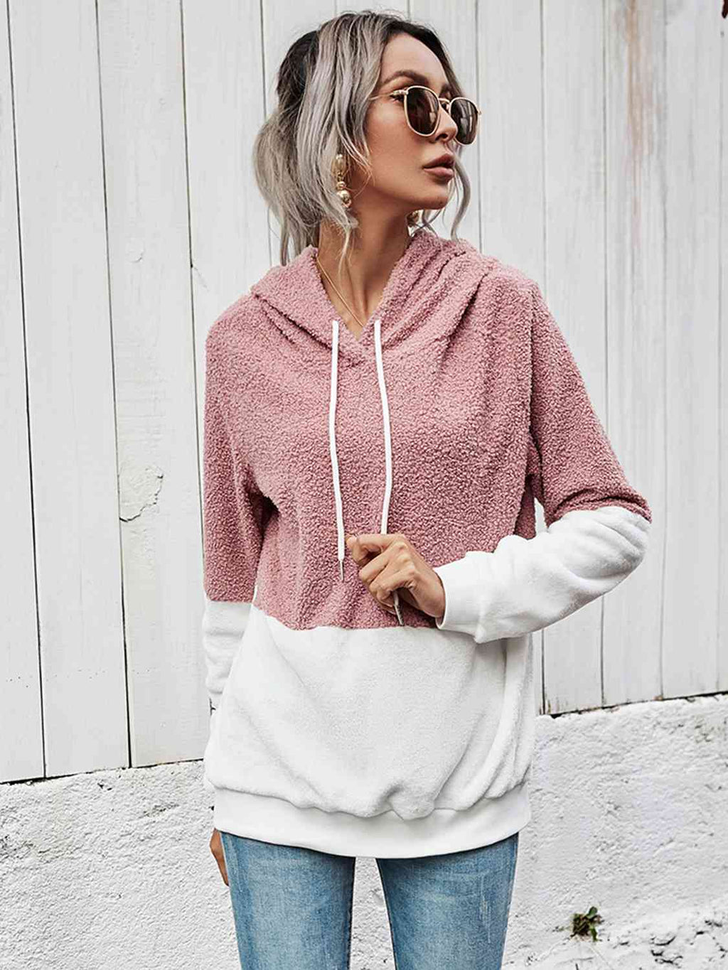 Contrast Drawstring Long Sleeve Hoodie Pi-Mart