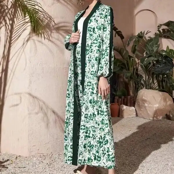 Two Piece Set Of Women's Contrasting Color Trimmed Floral Print Cardigan Jacket And Casual Loose Pants - SJB-DIAMOND ELITES