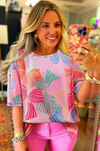 Sky Blue Bowknot Print Waffle Loose Tee