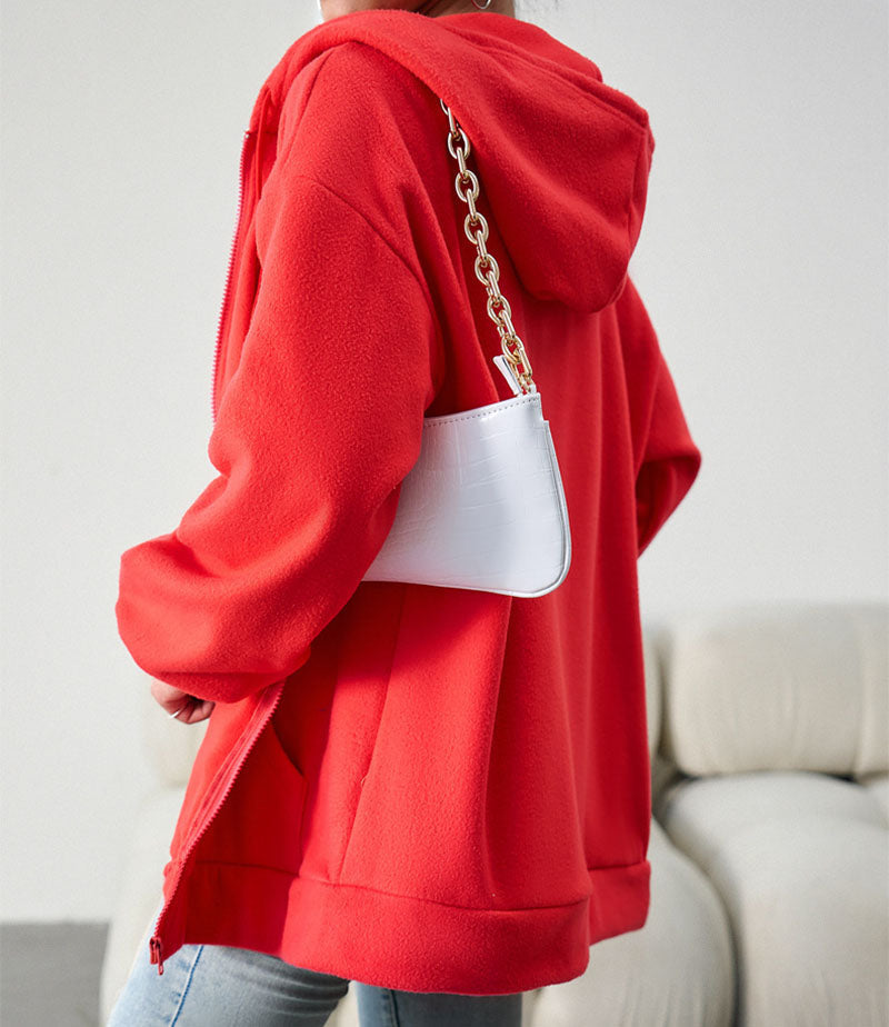 Casual Fashion Hooded Cardigan Jacket With Pockets Winter And Autumn Loose Sports Coat Women Solid Outwear Clothing Pi-Mart
