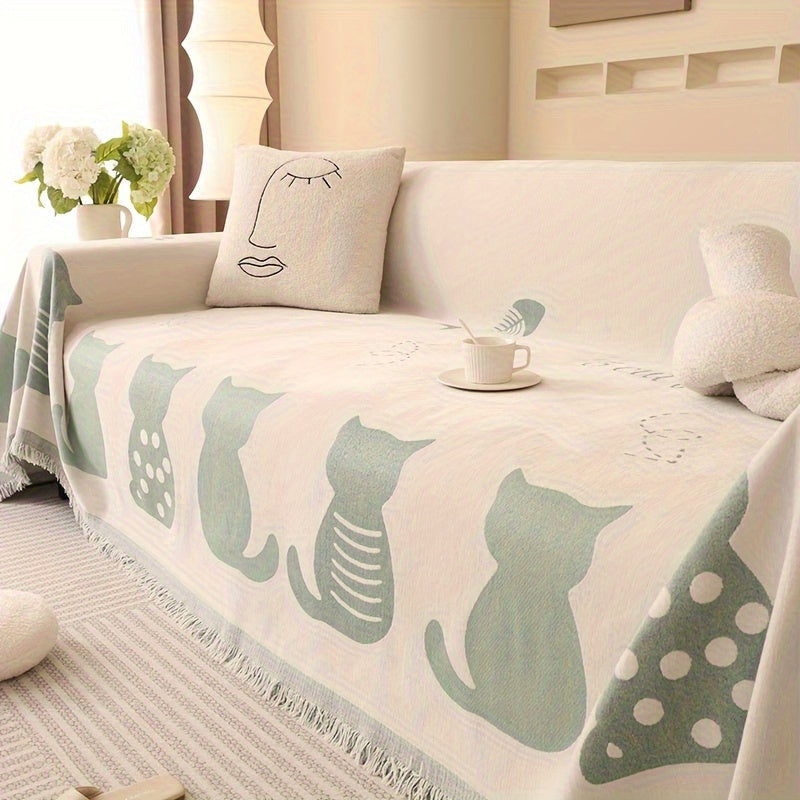 1pc Chenille Cat Cartoon Sofa Cover Blanket Four Seasons Universal Simple Double-sided Multi-functional Sofa Throw Blanket Couch Cover For Living Room Home Decor