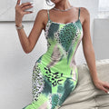 Ladies' Leopard Print Cross Shoulder Strap Backless Dress With A Banquet Vibe, Out Of The Street Fashion Bag Arm Long Skirt - SJB-DIAMOND ELITES