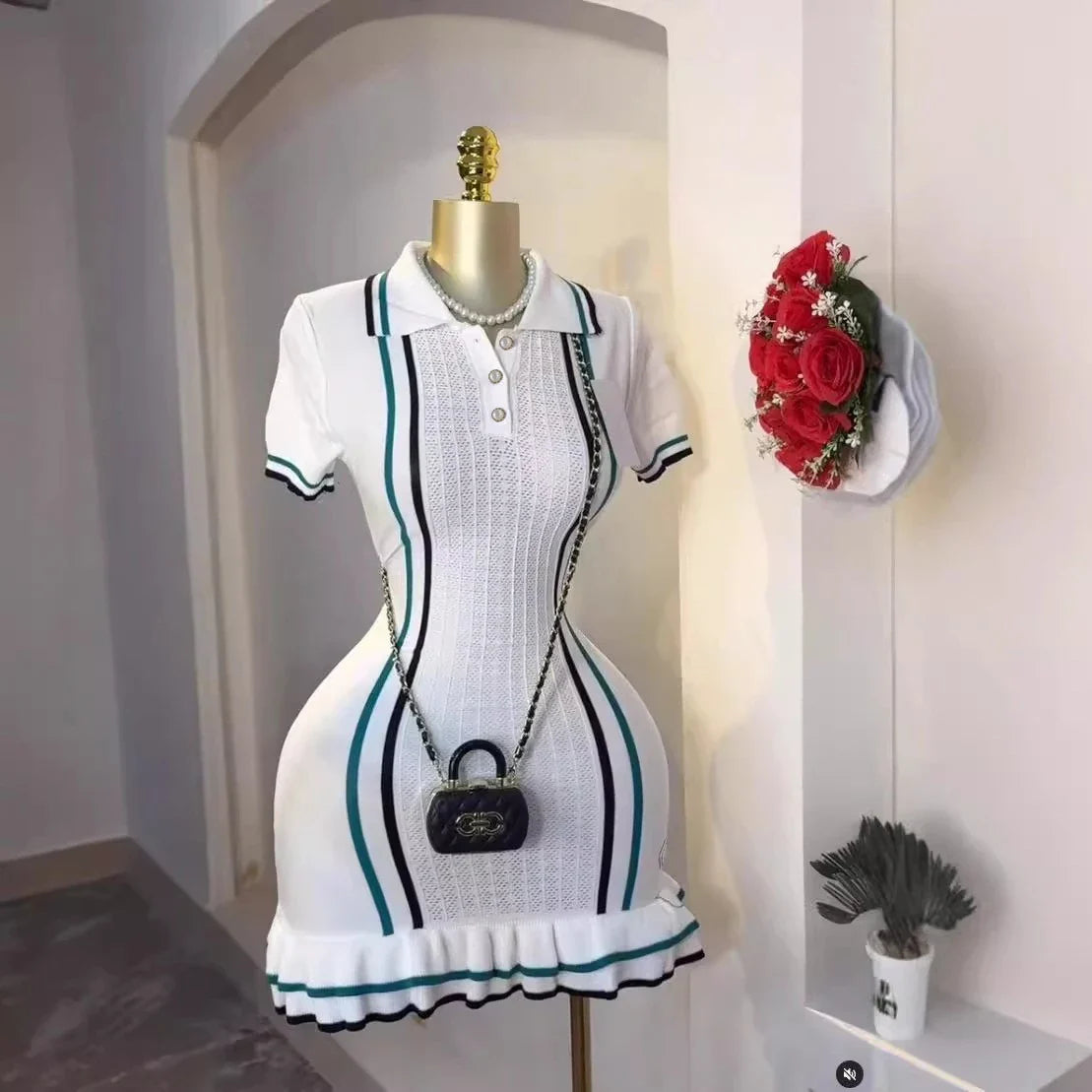 YuooMuoo Chic Fashion Sexy Package Hips Knitted Mini Dress 2025 Autumn Vintage Turn-down Collar Ruffled Party Dress Streetrwear Purplish Diva