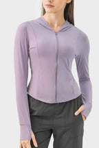 Millennia Pocketed Zip Up Hooded Long Sleeve Active Outerwear THRIXINE