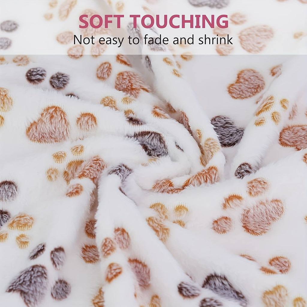 3pacs Pet Blanket Dog Puppy Blanket Paw Print Fleece Blanket For Small Medium Pet Dog Cat Warm Soft Sleep Mat (White, Coffee, Pink )  XS:40*60CM, S:52*76CM