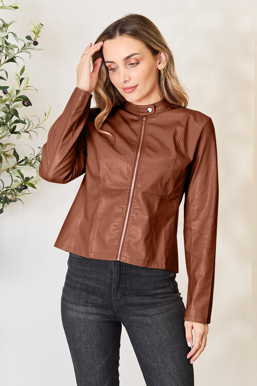 Women Classic Neck Zip-Up Jacket For Everyday Wear Elegant Girls Jacket Stevvex
