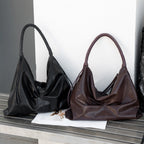 Genuine leather cowhide large hobo bag, real leather commuter women's bag, fashionable pleated shoulder bag, hobo bag for women - SJB-DIAMOND ELITES