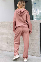 Solid Corduroy Lace Hoodie and Pants Set THRIXINE