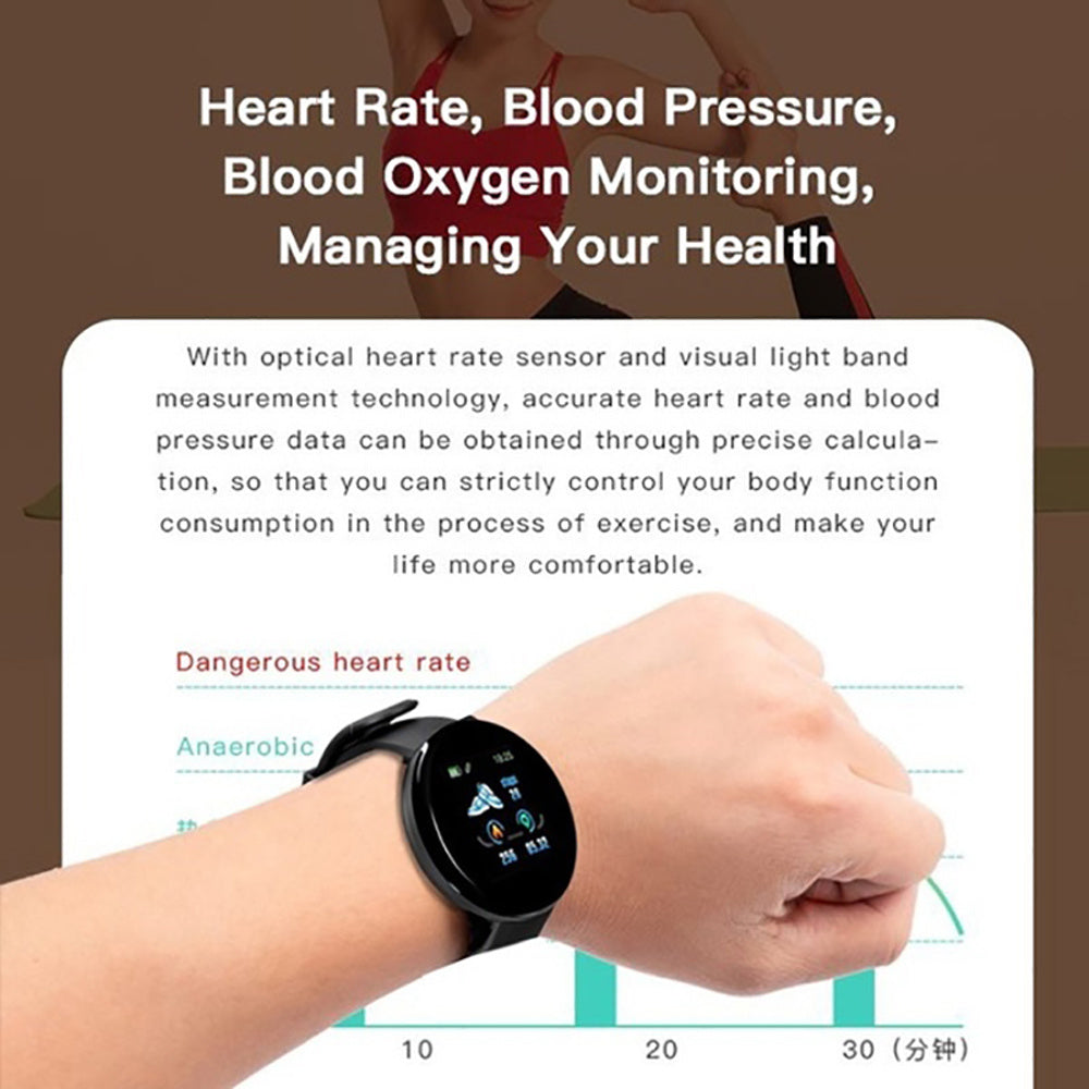 D18 Bluetooth Smart Watch, Men Women Blood Pressure Heart Rate Monitor Smart Watch, Pedometer Sport Tracker Smart Band For Android IOS Pi-Mart