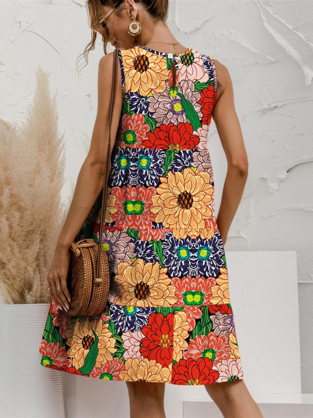 Charming Tiered Printed Round Neck Sleeveless Dress Trendy & Stylish Summer Dress for Women Stevvex
