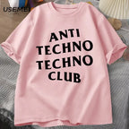 Funny Anti Techno Club Graphic Oversized T-Shirt