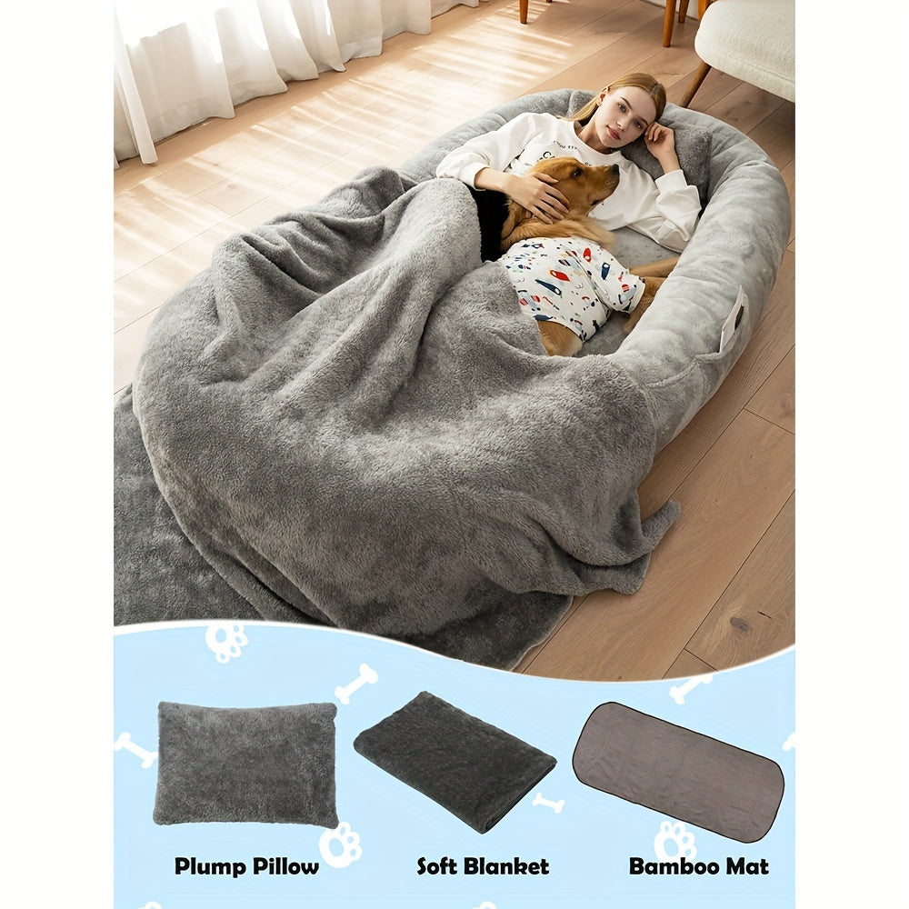 Giant Cozy Human-Dog Bed - Dual-Purpose Luxury Mat - XL 71x40x14 - Ultra-Soft Blanket Pillow - Perfect for Lounging & Snuggling - Fluffy Futon Style - Your New Home Essential Lootquake LLC