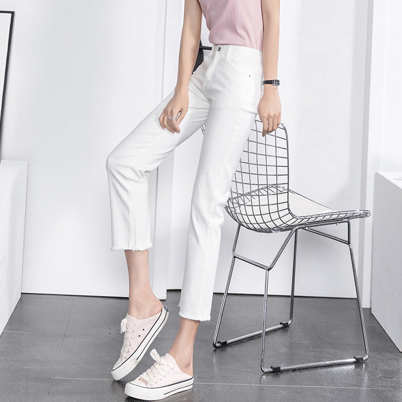 White Jeans Thin and Straight Slim for Spring and Autumn Cropped pants SHOMICOBOUTIQUE