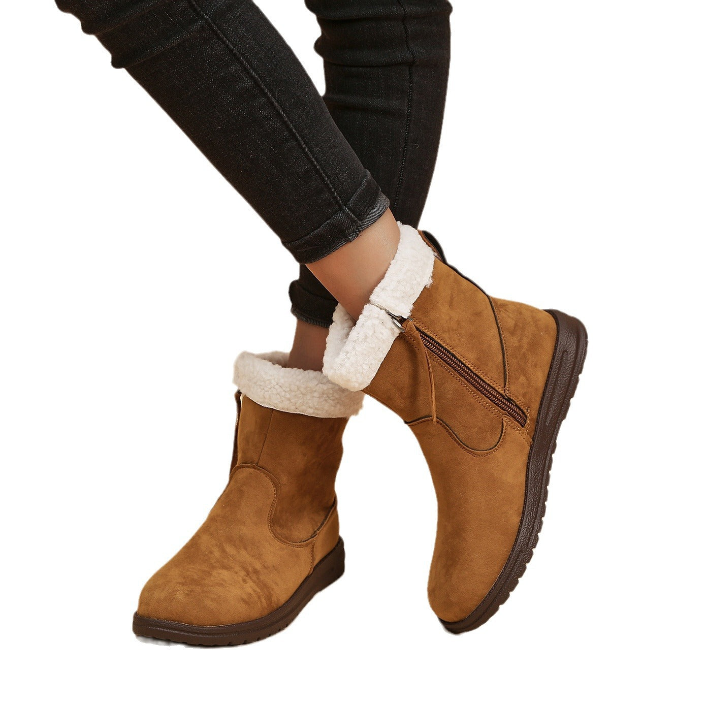 Winter Snow Boots New Fashion Lamb Thickened Warm Fleece Short Boots With Side Zpipper Design Solid Shoes For Women Pi-Mart