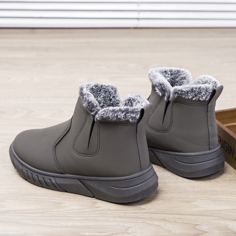 Winter Snow Boots Men V Cutout Shoes With Plush Ankle Boots Pi-Mart