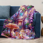 Whimsical Fantasy Mushroom Castle Throw Blanket - Soft, Reversible, and Vibrant Polyester Knit Bedding with Unique Embellishments, All-Season Multipurpose Design, and Flower Patterned Reverse Side Lootquake LLC
