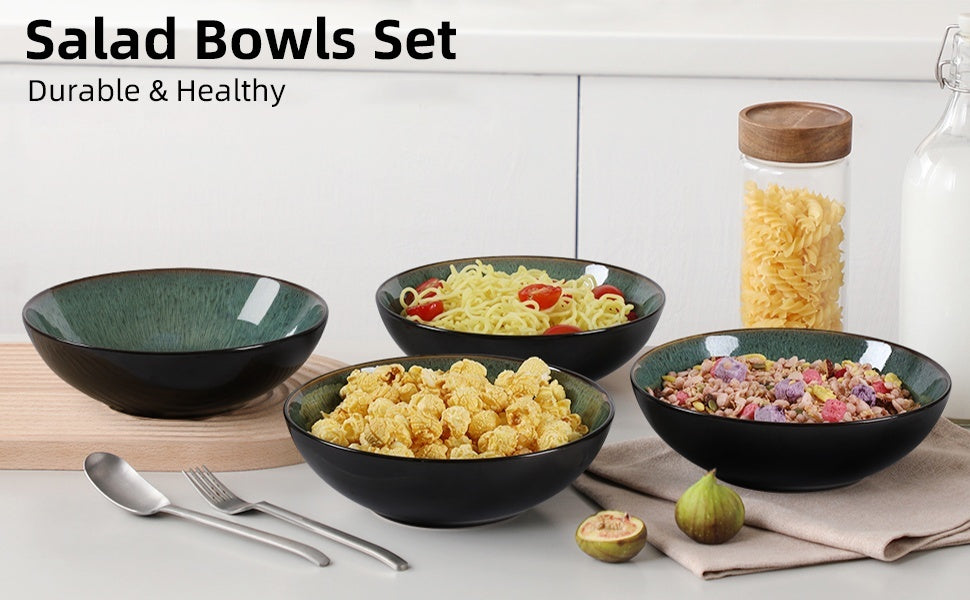 Creative Western  Kiln Change Peacock Green Bowl 30oz Bowl Set Of 4 For Cereal, Salad, Pasta, Soup, Dessert, Serving Dishwasher, Microwave And Oven Pi-Mart