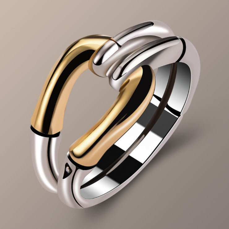 Ins Style Geometric Bone Bamboo Creative Two-tone Ring Pi-Mart
