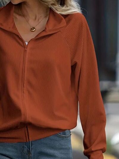 Simple White Zip Up Collared Neck Raglan Sleeve Jacket Comfortable Versatile Casual Women Wear Stevvex