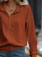 Simple White Zip Up Collared Neck Raglan Sleeve Jacket Comfortable Versatile Casual Women Wear Stevvex