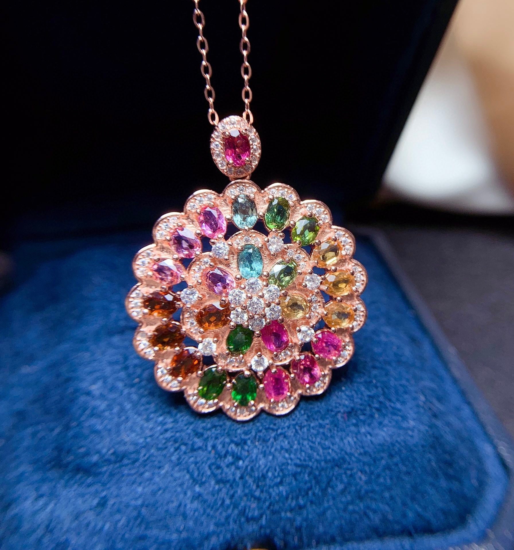 Natural Candy Rainbow Tourmaline Pendant Necklace Pi-Mart