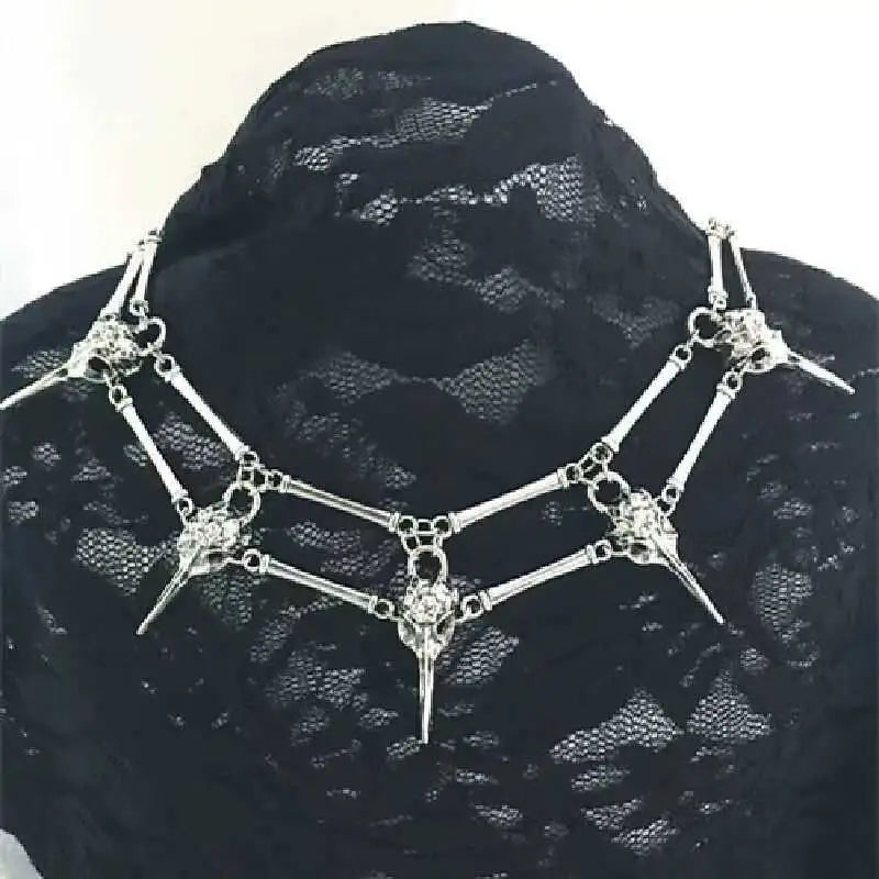 Fashionable New European And American Gothic Bird Skull Necklace