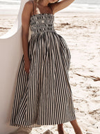 Black White Striped Square Neck Cami Dress Elegant Summer Dress for Women Charming Design Dress