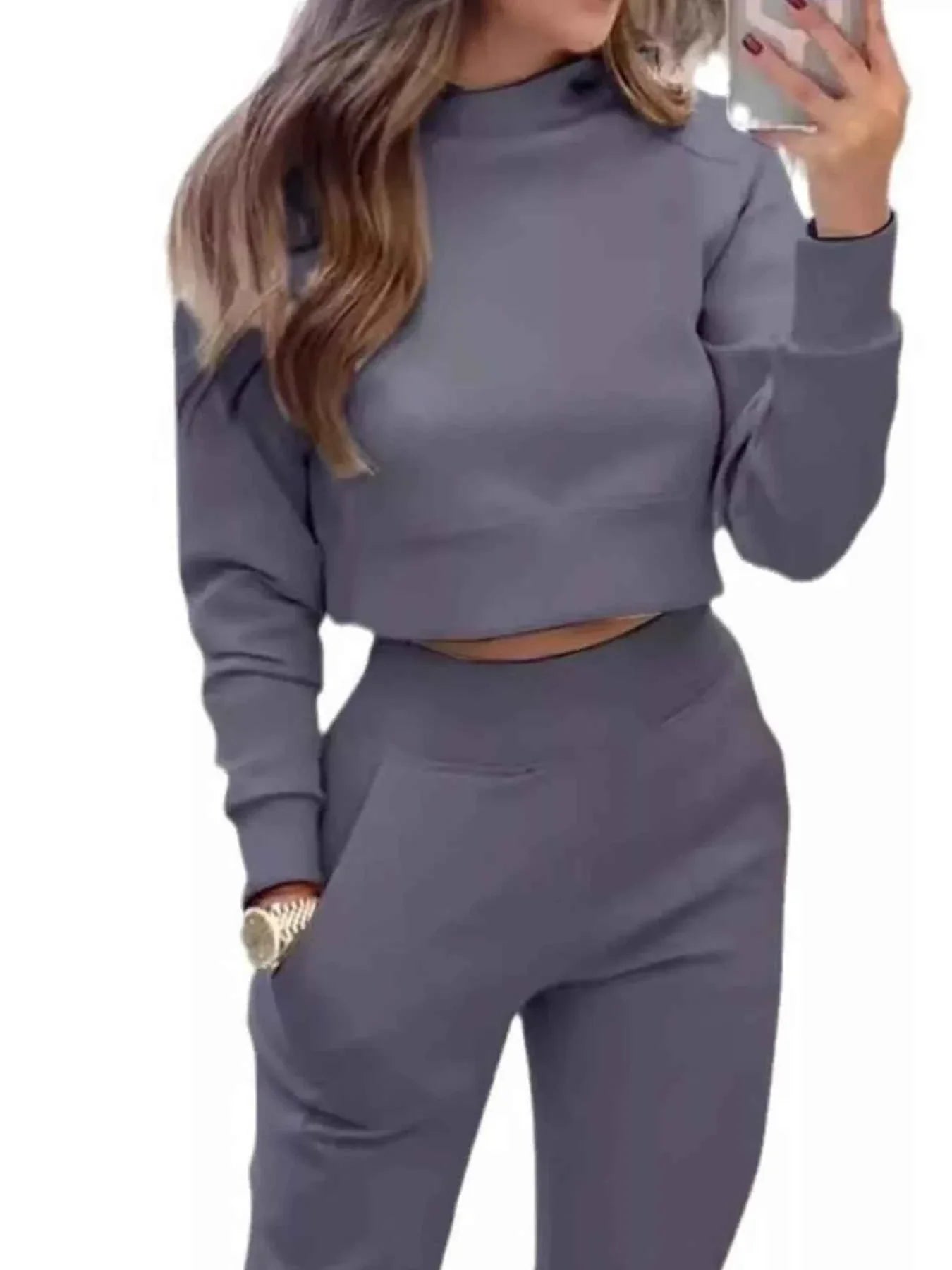 Casual Chic Cropped Sweatshirt and Jogger Set THRIXINE