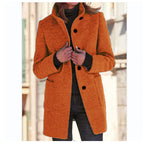 Fashion Stand Collar Woolen Coat With Pockets Fall Winter Casual Button Outwear For Women Clothing Pi-Mart