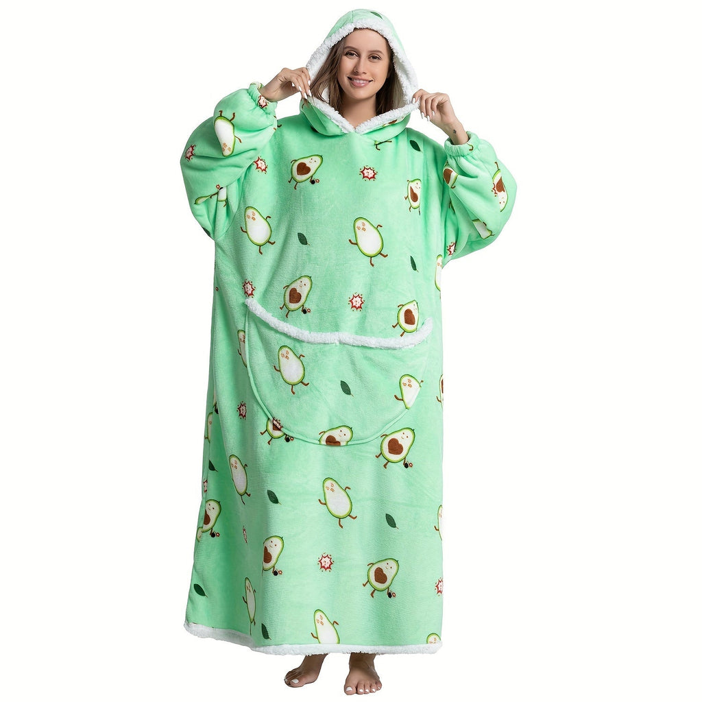 1pc Extra Long Oversized Cat Print Sherpa Fleece Hooded Blanket Sweatshirt - Ultra Soft, Warm, Wearable, Machine Washable, and Industrial Style - Perfect Gift for Women and Men Adults Lootquake LLC