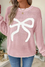 Pink Sweet Bow Drop Sleeve Round Neck Sweater