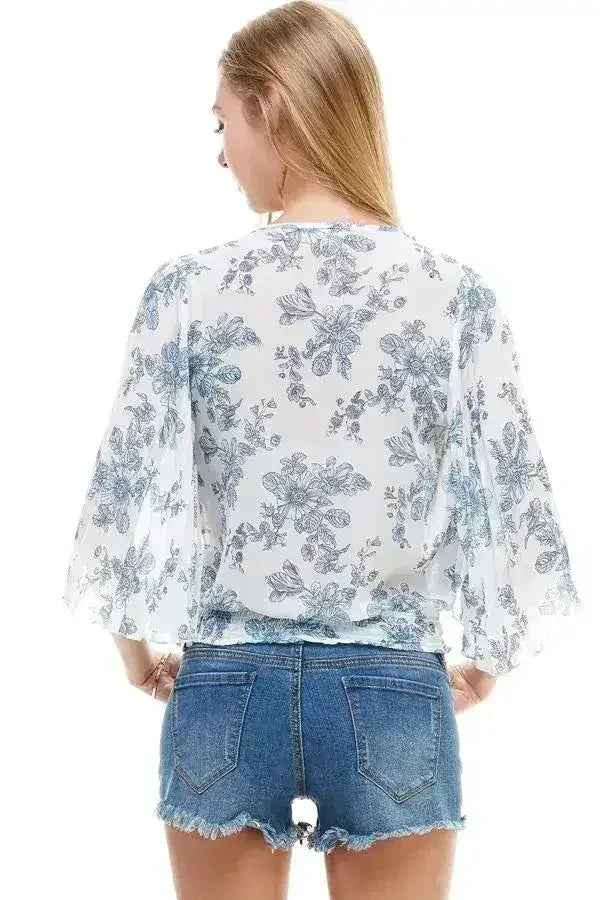 LONG SLEEVE SURPLICE FLORAL TOP | FEMSTYLO - SJB-DIAMOND ELITES
