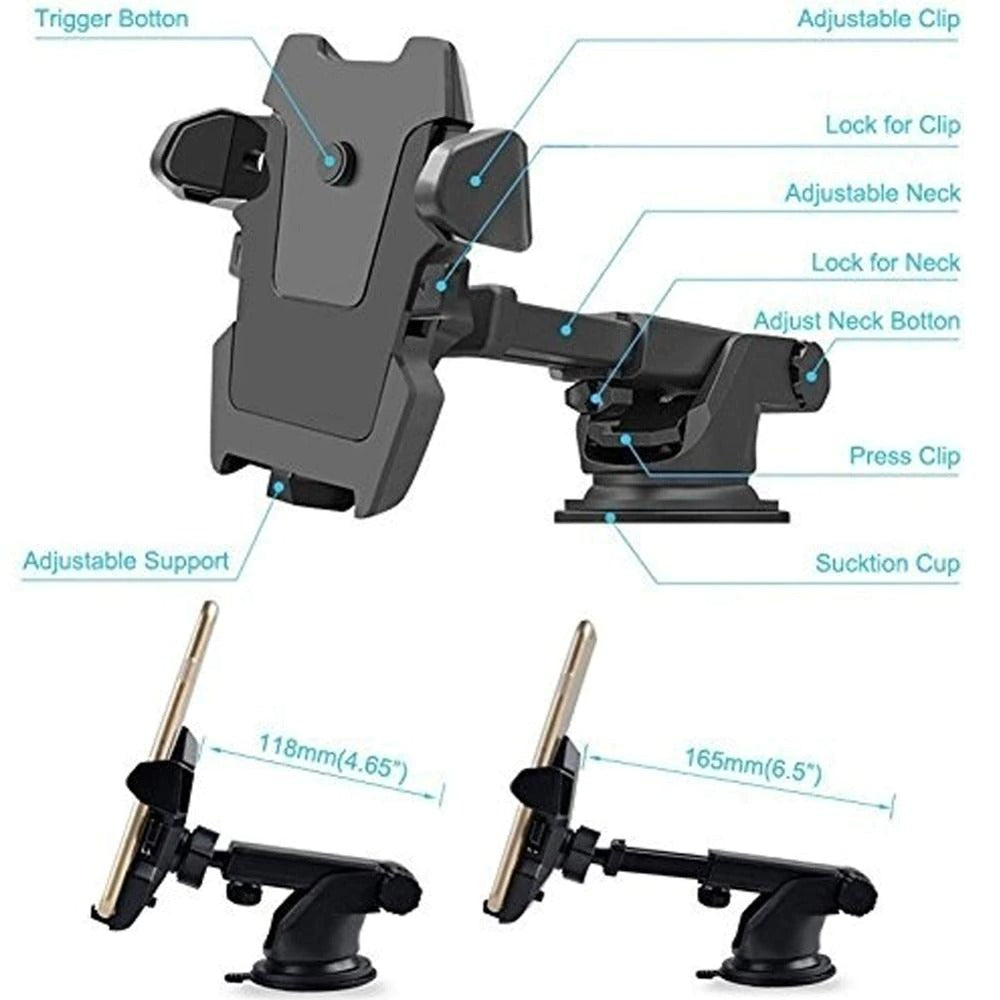Windshield Car Phone Holder Universal in Car Cellphone Holder Stand Adjustable Phone Suction Cup Holder Car Mount Phone Stand Pi-Mart