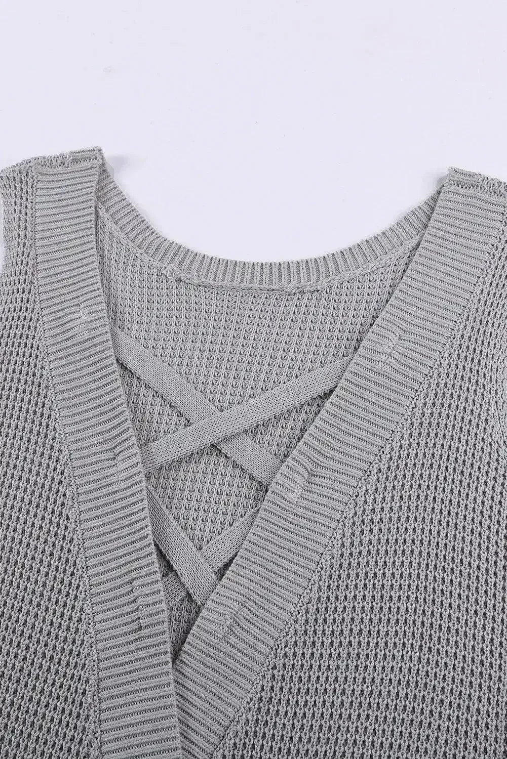 Gray Crisscross Hollow-out Knit Tank Top - SJB-DIAMOND ELITES