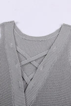 Gray Crisscross Hollow-out Knit Tank Top - SJB-DIAMOND ELITES
