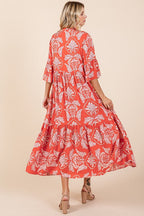 New Summer Abstract Leaf Print Tiered Ruffle Dress For Women – Playful and Artistic Dress with Eye-Catching Ruffle Details