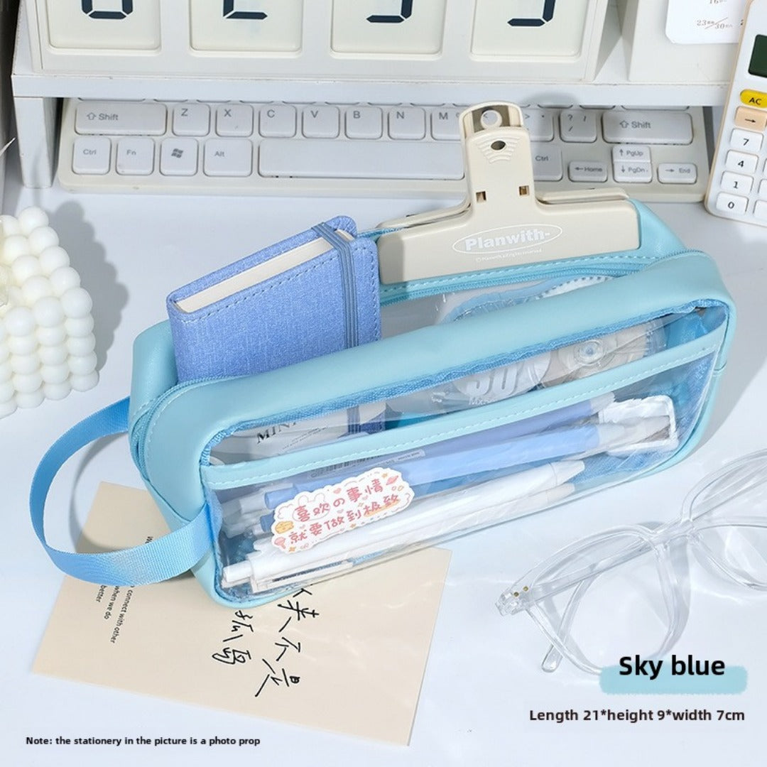 Transparent pencil case, portable tote storage bag, waterproof large-capacity stationery storage box. - SJB-DIAMOND ELITES