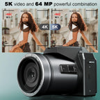NBD 64MP Digital Camera for Photography, 5K Vlogging Camera for YouTube with 3" Flip Screen, 16X Digital Zoom, Autofocus, 2 Batteries, 32GB TF Card(S205, Black) Lootquake LLC
