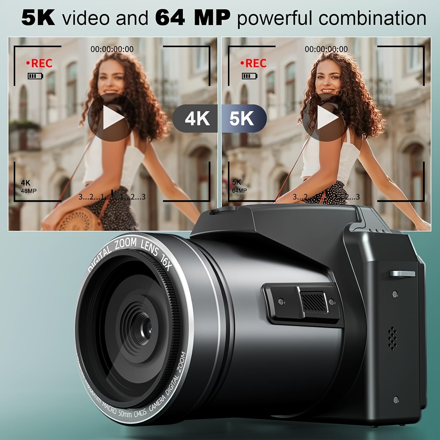 NBD 64MP Digital Camera for Photography, 5K Vlogging Camera for YouTube with 3" Flip Screen, 16X Digital Zoom, Autofocus, 2 Batteries, 32GB TF Card(S205, Black) Lootquake LLC