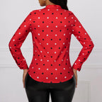 Ladies' Fashionable And Elegant Printed Polka Dot Solid Color Long Sleeved Shirt Top With Elegant Orientation
