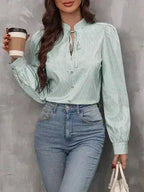 Striped Tie Neck Long Sleeve Blouse – Femstylo - SJB-DIAMOND ELITES