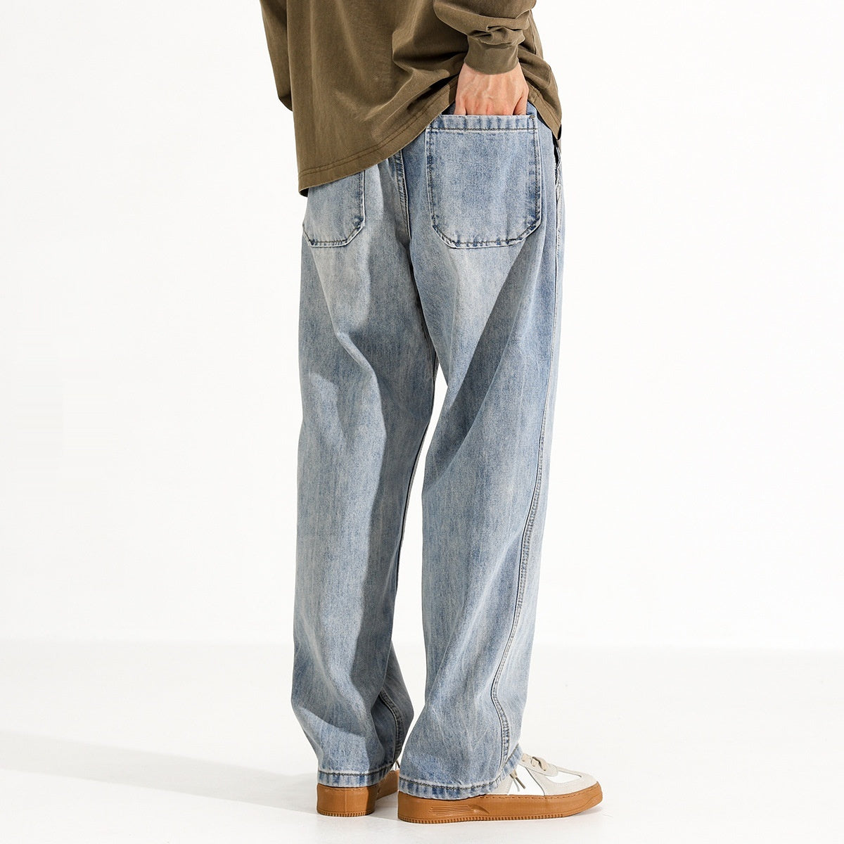 Men's Washed Distressed Straight Loose Straight Jeans