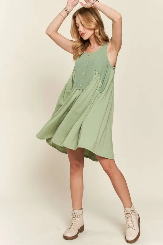 Decorative Button Sleeveless Babydoll Dress For Women – Elegant, Unique, Flowy, Comfortable, Versatile & Stylish Stevvex